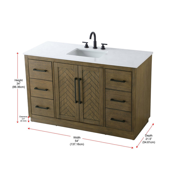 54 Inch Single Bathroom Vanity In Hazel Oak - View 4 - Joshua Marshal