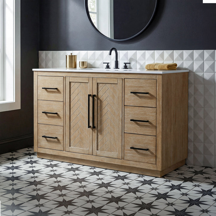 54 Inch Single Bathroom Vanity In Linen Oak Linen Oak Finish - KITCHEN & BATH by Joshua Marshal