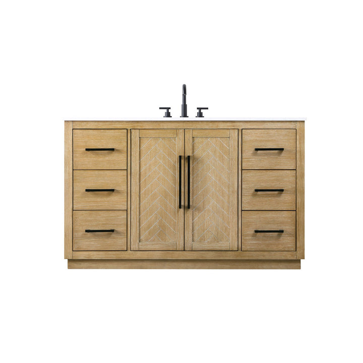 54 Inch Single Bathroom Vanity In Linen Oak - View 3 - Joshua Marshal