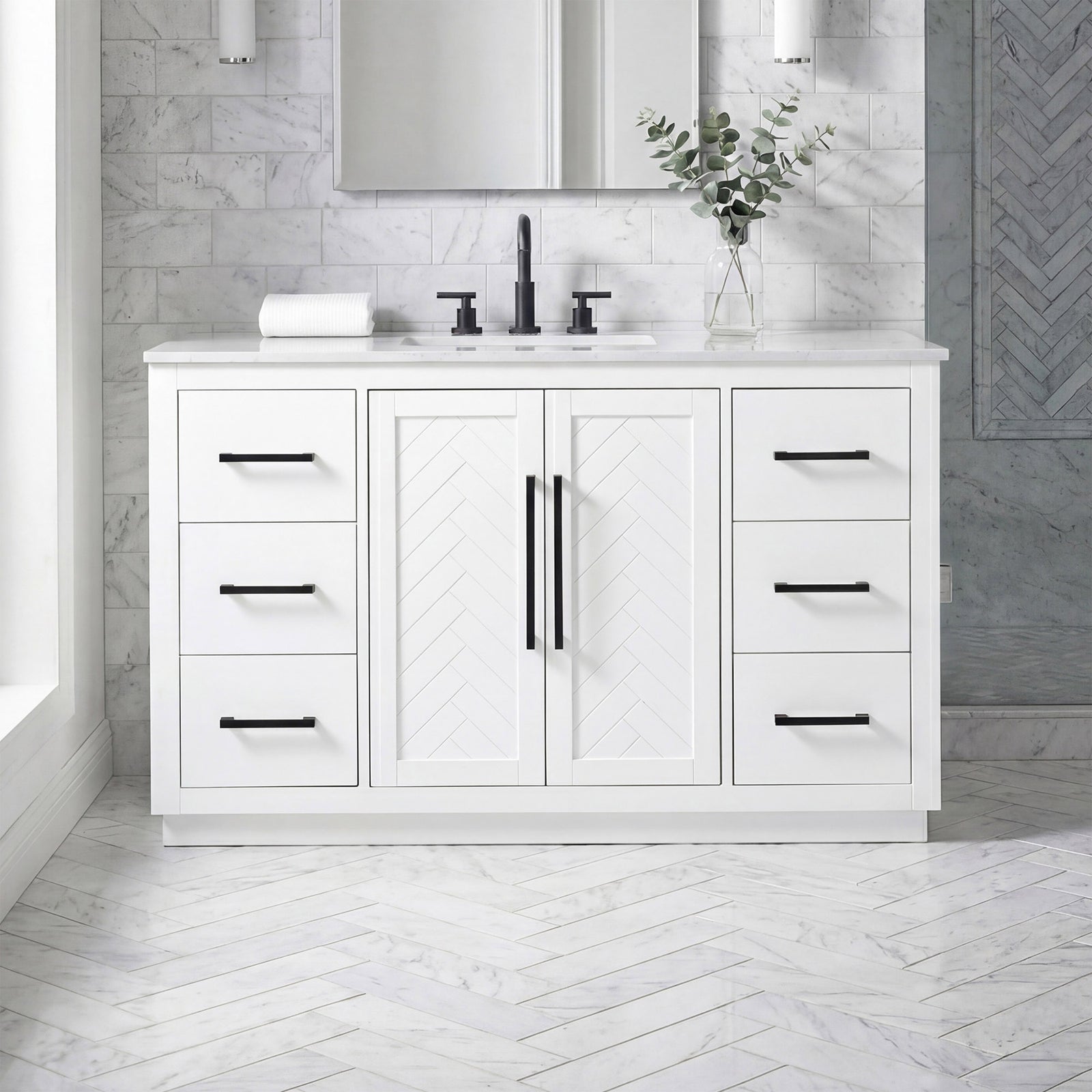 54 Inch Single Bathroom Vanity In White White Finish - KITCHEN & BATH by Joshua Marshal