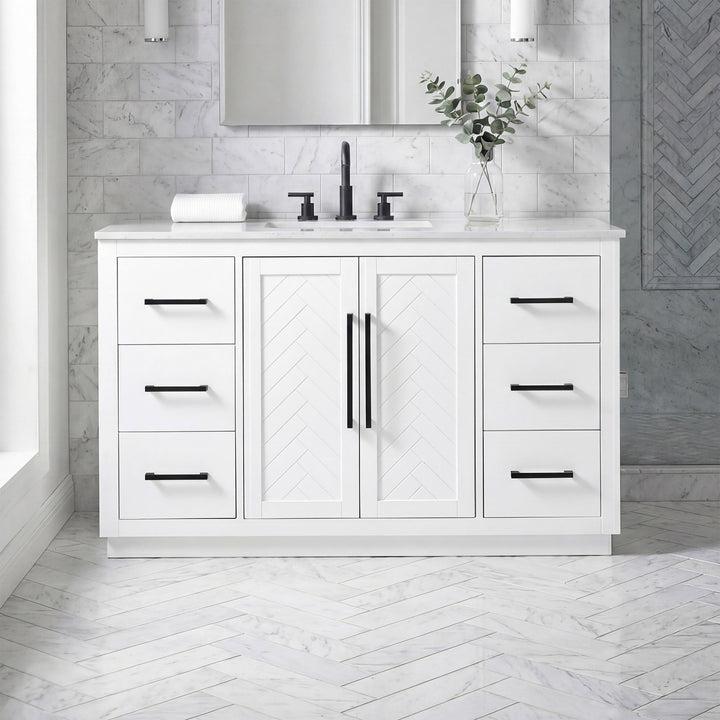 54 Inch Single Bathroom Vanity In White White Finish - KITCHEN & BATH by Joshua Marshal