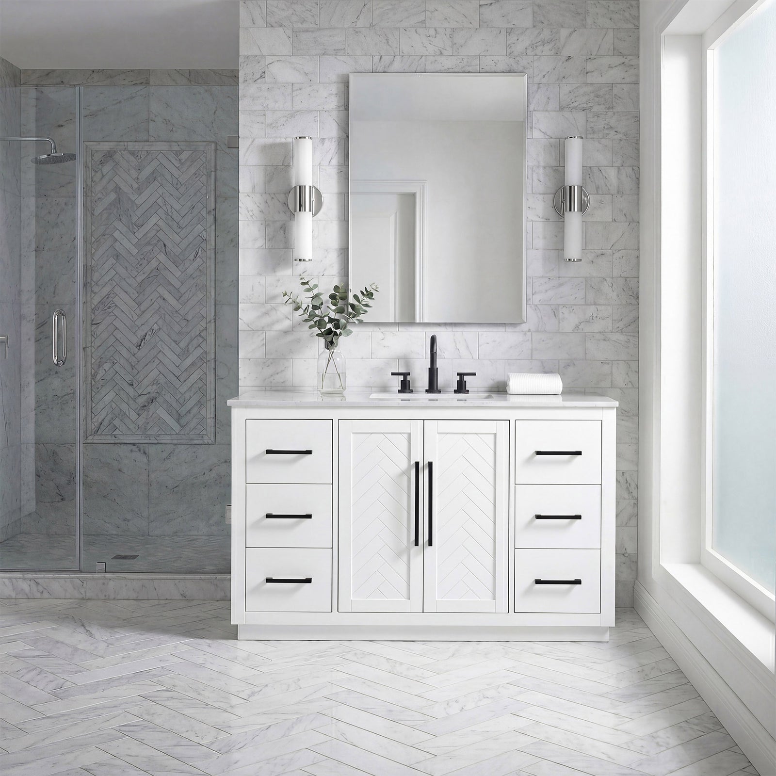 54 Inch Single Bathroom Vanity In White - View 2 - Joshua Marshal