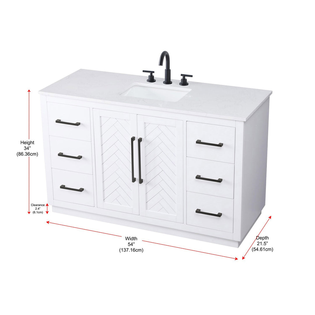 54 Inch Single Bathroom Vanity In White - View 4 - Joshua Marshal