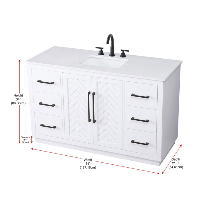 54 Inch Single Bathroom Vanity In White - View 4 - Joshua Marshal
