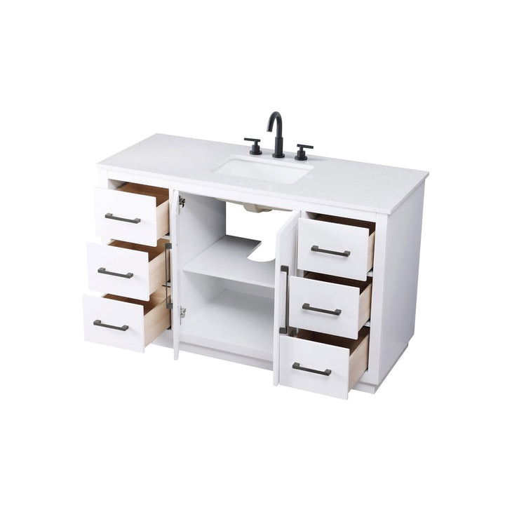 54 Inch Single Bathroom Vanity In White - View 5 - Joshua Marshal