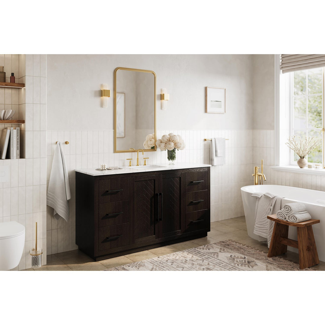 60 Inch Single Bathroom Vanity In Chocolate Oak - View 2 - Joshua Marshal