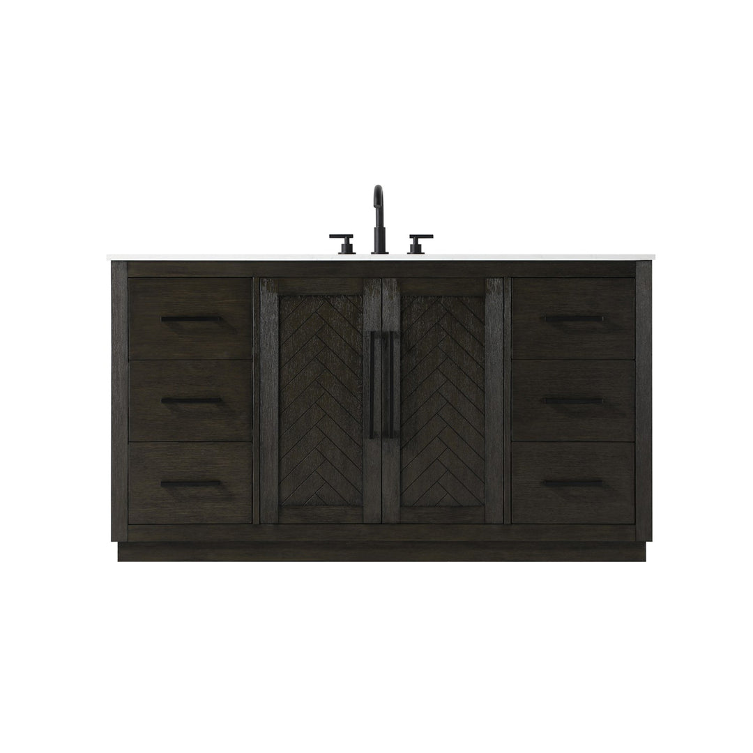 60 Inch Single Bathroom Vanity In Chocolate Oak - View 3 - Joshua Marshal