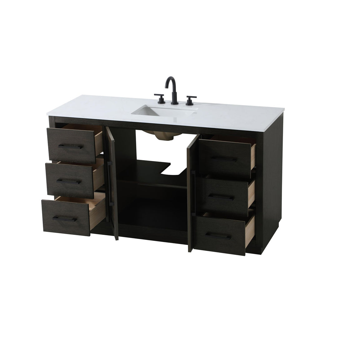 60 Inch Single Bathroom Vanity In Chocolate Oak - View 4 - Joshua Marshal