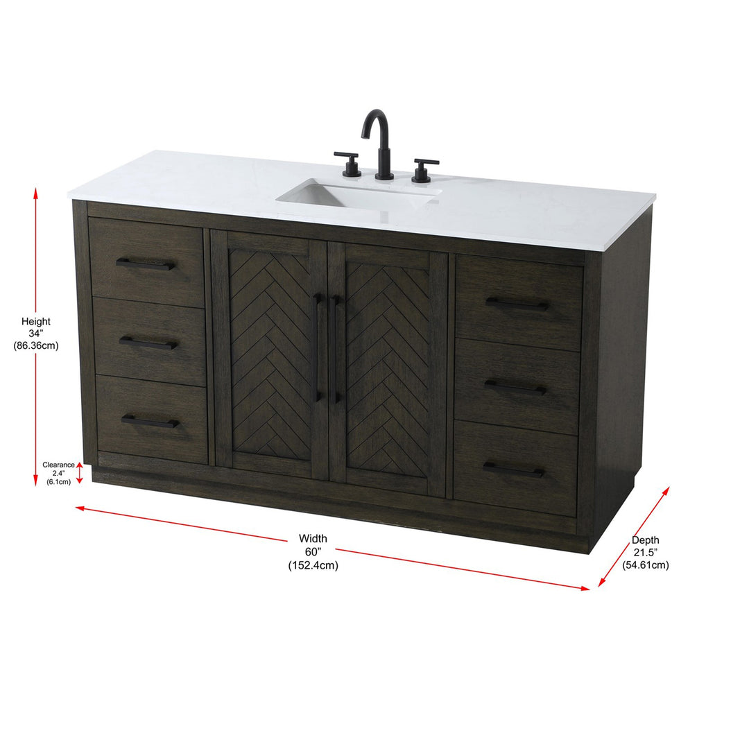 60 Inch Single Bathroom Vanity In Chocolate Oak - View 6 - Joshua Marshal