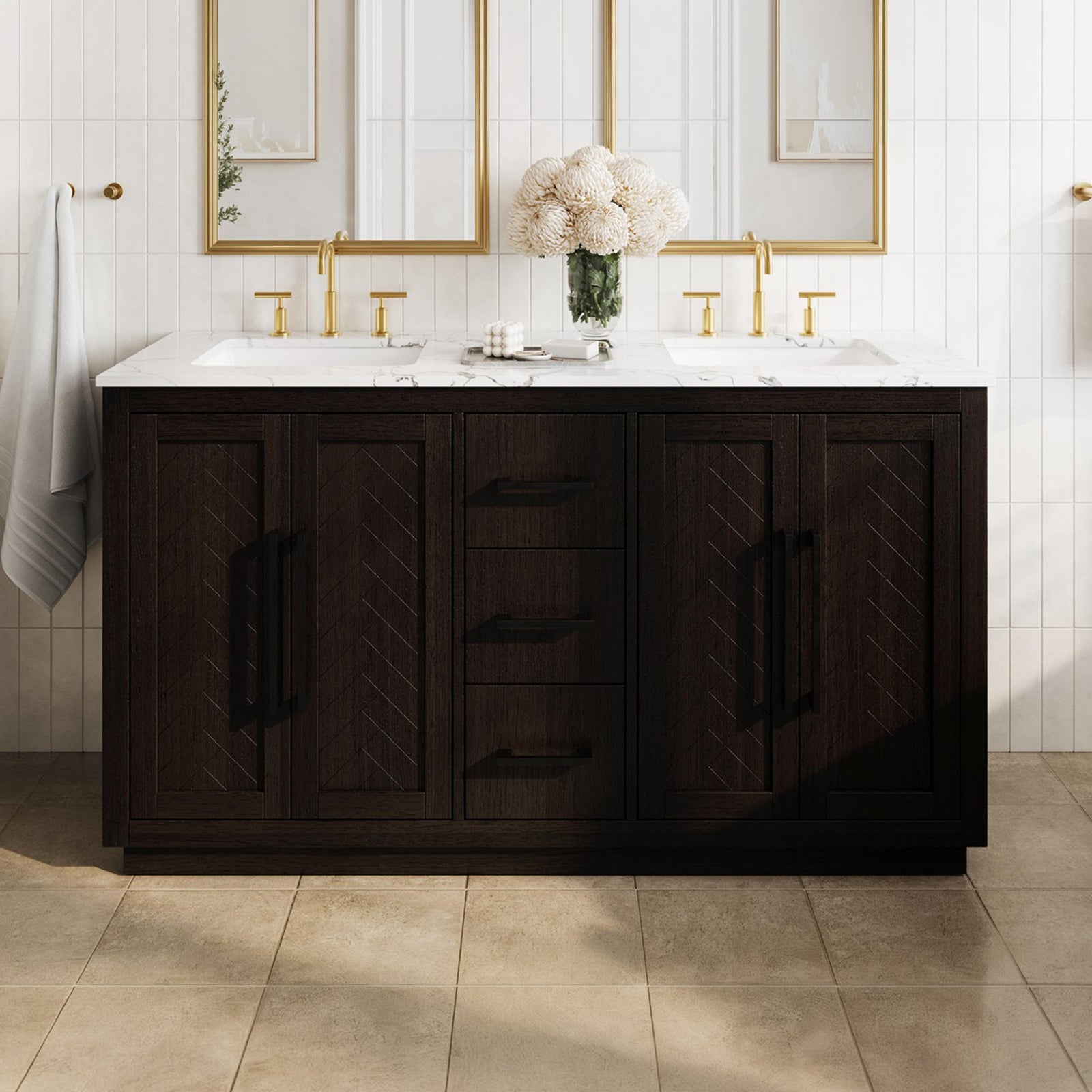 60 Inch Double Bathroom Vanity In Chocolate Oak Chocolate Oak Finish - KITCHEN & BATH by Joshua Marshal