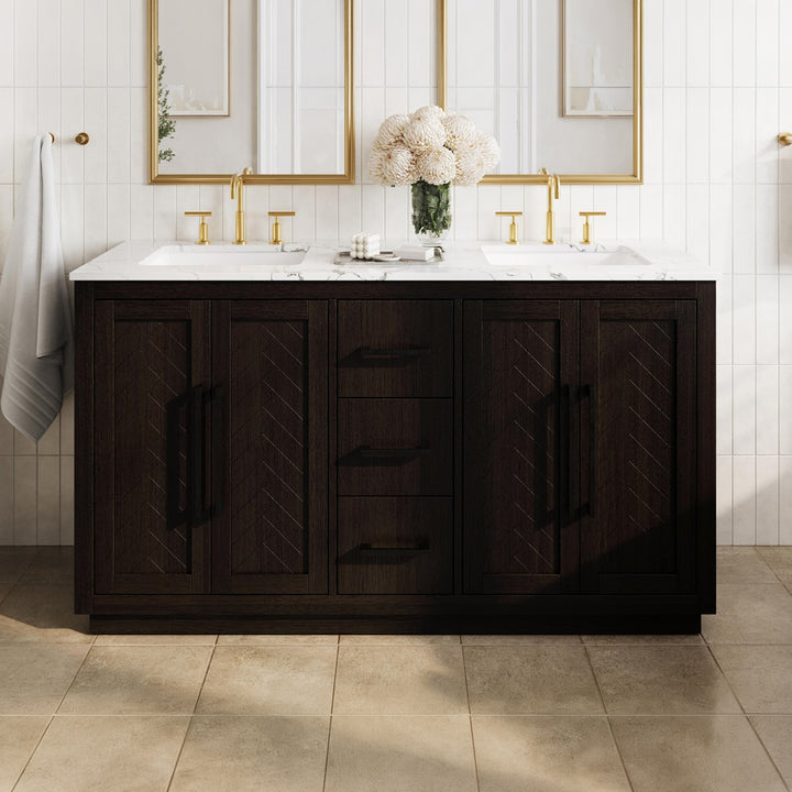 60 Inch Double Bathroom Vanity In Chocolate Oak Chocolate Oak Finish - KITCHEN & BATH by Joshua Marshal