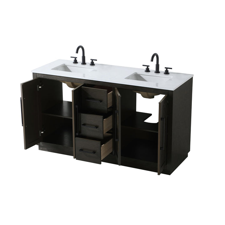 60 Inch Double Bathroom Vanity In Chocolate Oak - View 5 - Joshua Marshal