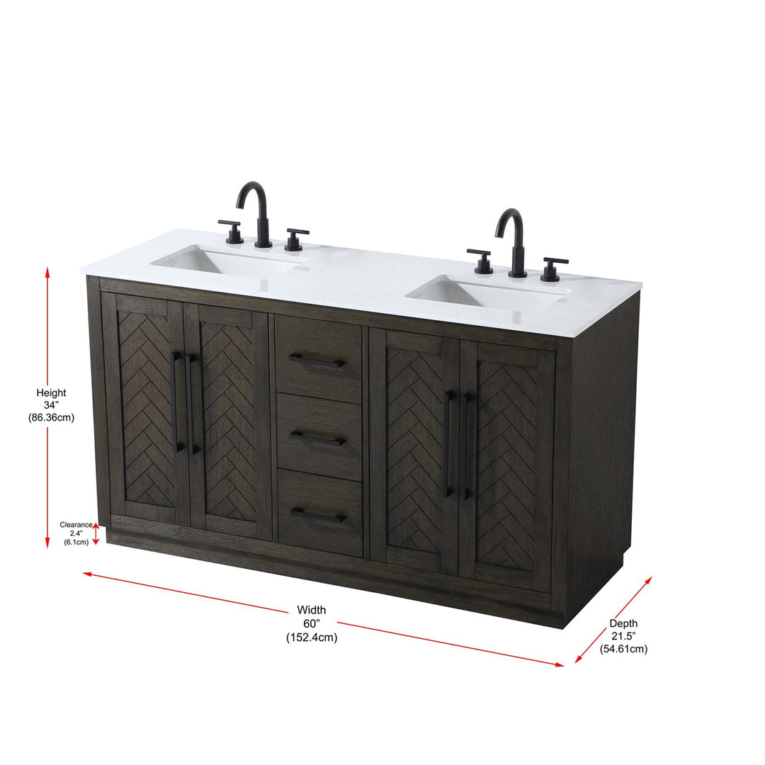 60 Inch Double Bathroom Vanity In Chocolate Oak - View 6 - Joshua Marshal