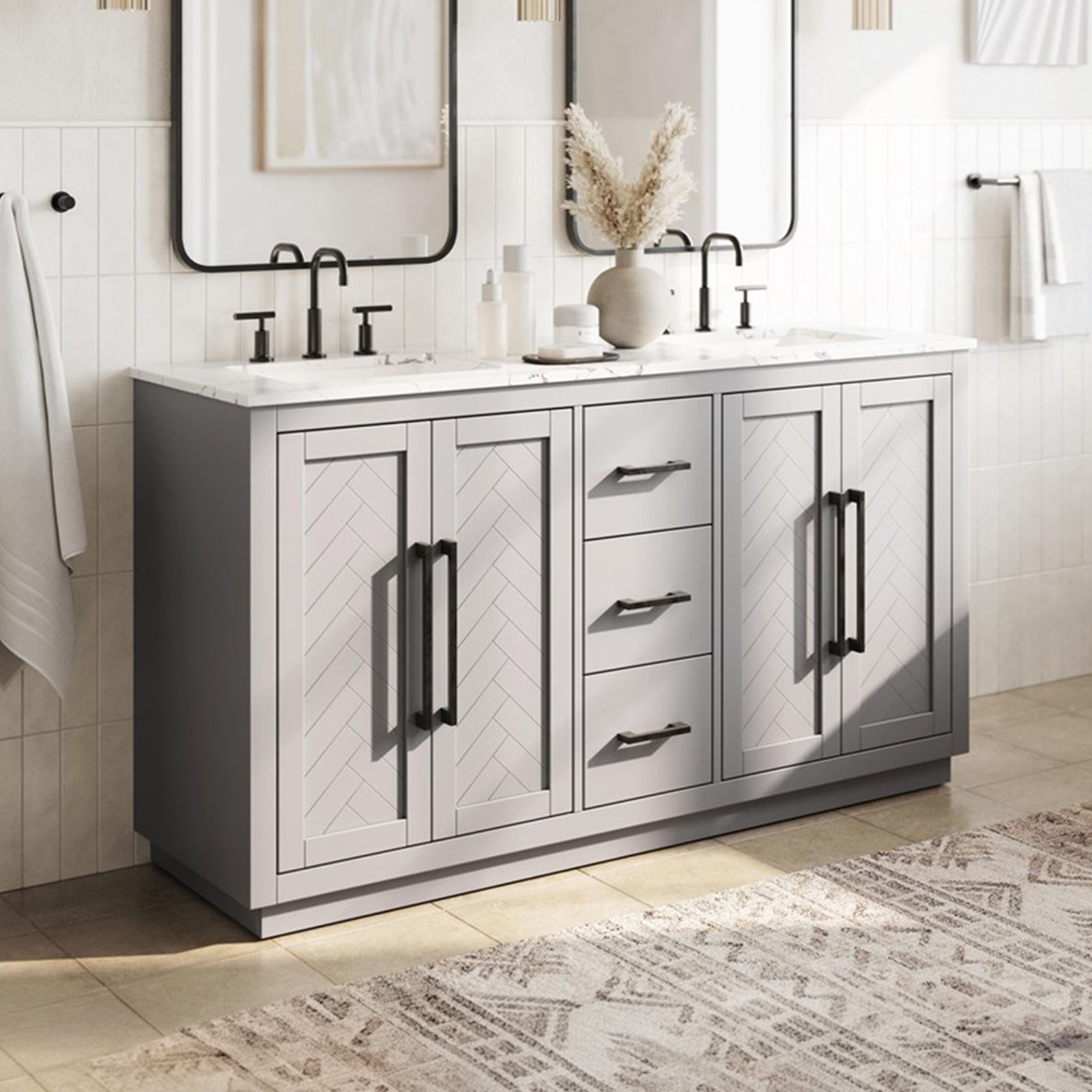 60 Inch Double Bathroom Vanity In Grey Grey Finish - KITCHEN & BATH by Joshua Marshal