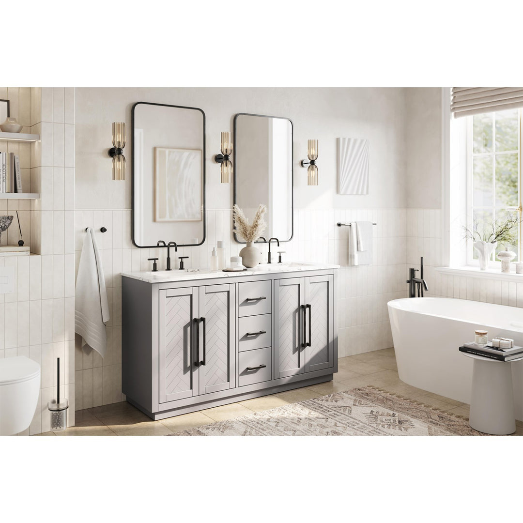 60 Inch Double Bathroom Vanity In Grey - View 2 - Joshua Marshal