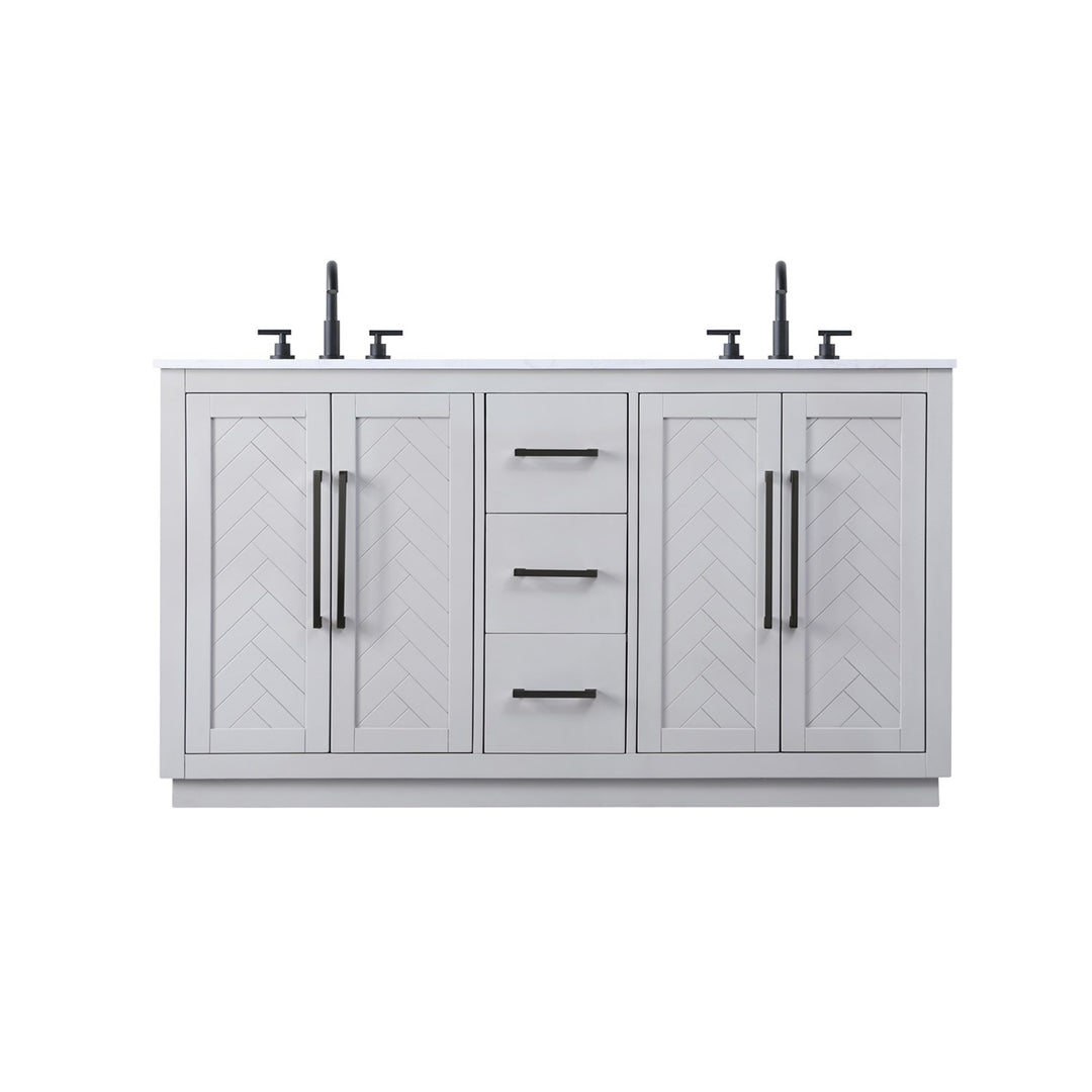 60 Inch Double Bathroom Vanity In Grey - View 3 - Joshua Marshal