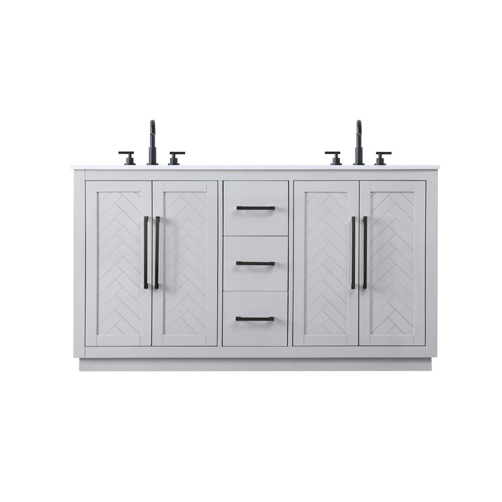 60 Inch Double Bathroom Vanity In Grey - View 3 - Joshua Marshal