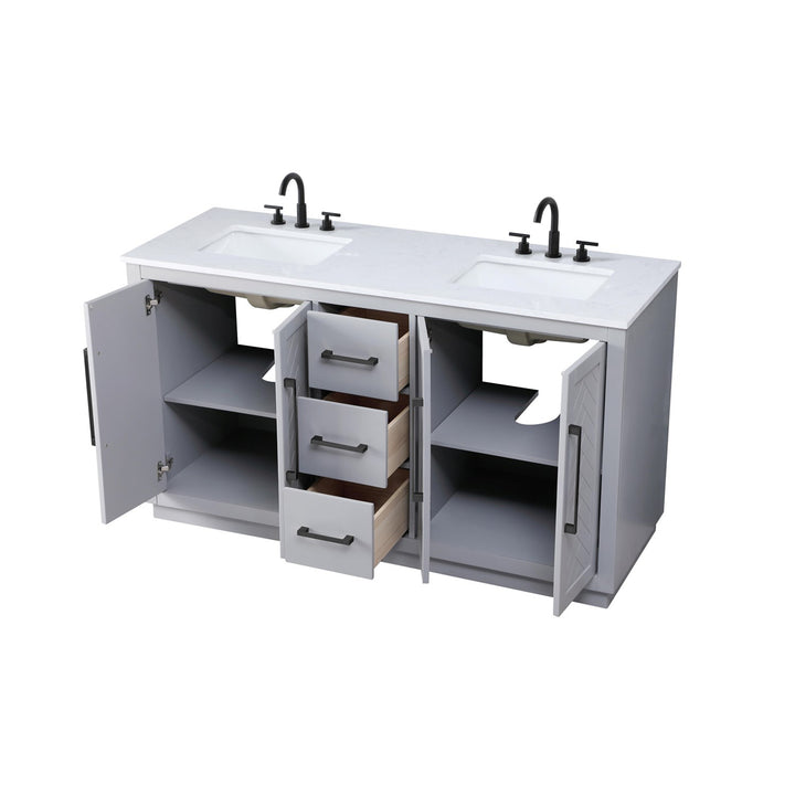 60 Inch Double Bathroom Vanity In Grey - View 4 - Joshua Marshal