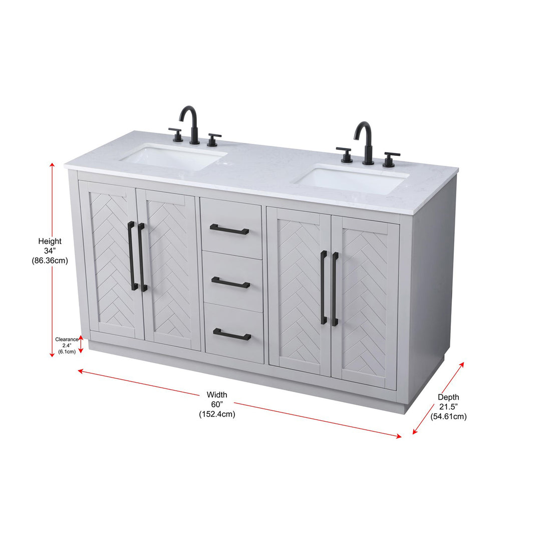 60 Inch Double Bathroom Vanity In Grey - View 6 - Joshua Marshal