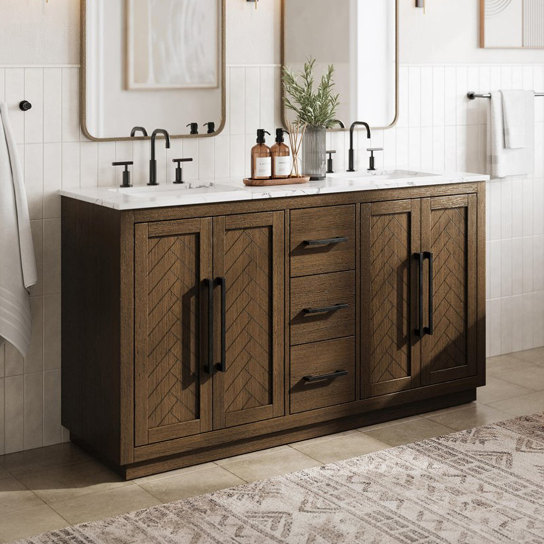 60 Inch Double Bathroom Vanity In Hazel Oak Hazel Oak Finish - KITCHEN & BATH by Joshua Marshal
