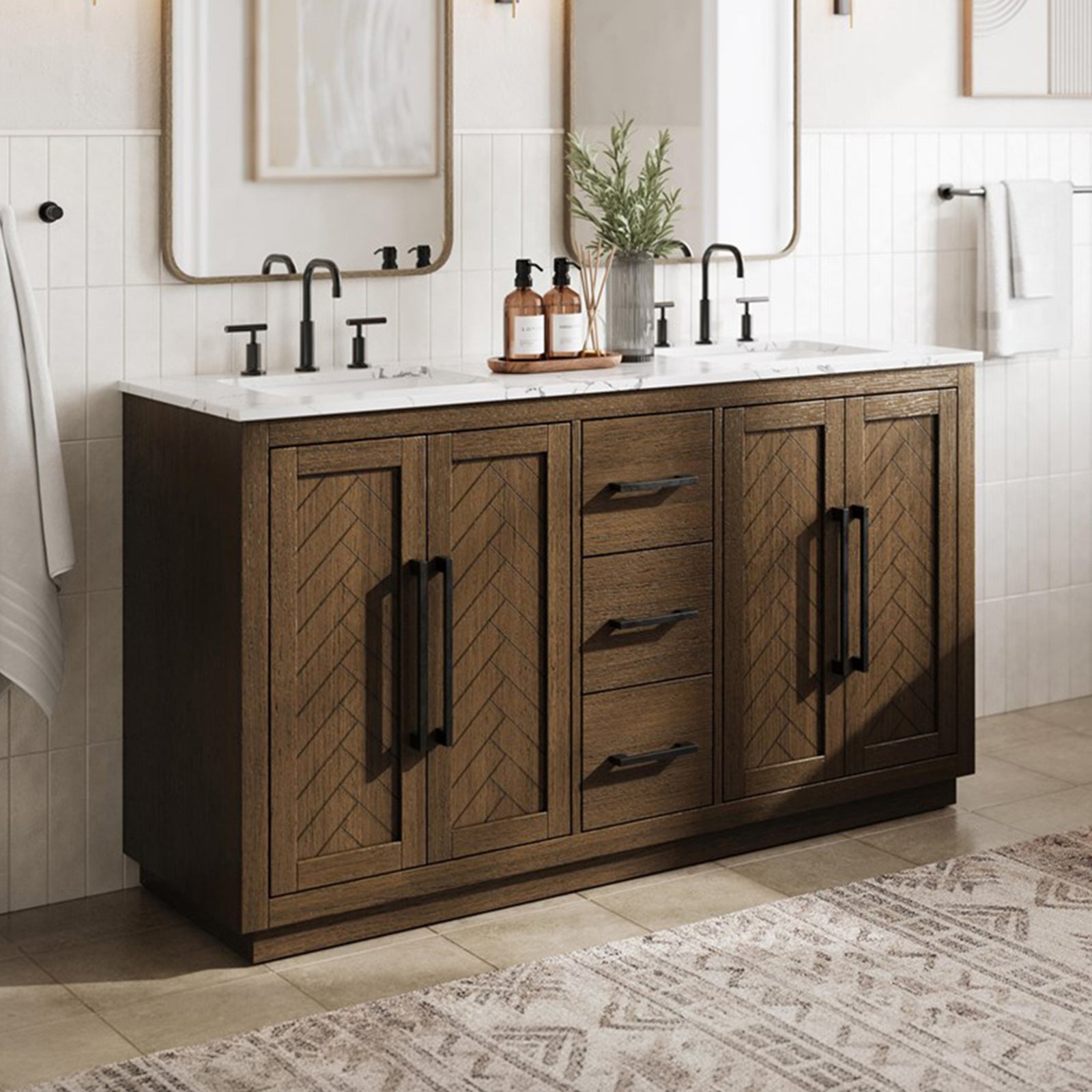 60 Inch Double Bathroom Vanity In Hazel Oak Hazel Oak Finish - KITCHEN & BATH by Joshua Marshal