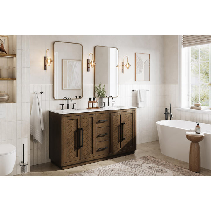 60 Inch Double Bathroom Vanity In Hazel Oak - View 2 - Joshua Marshal