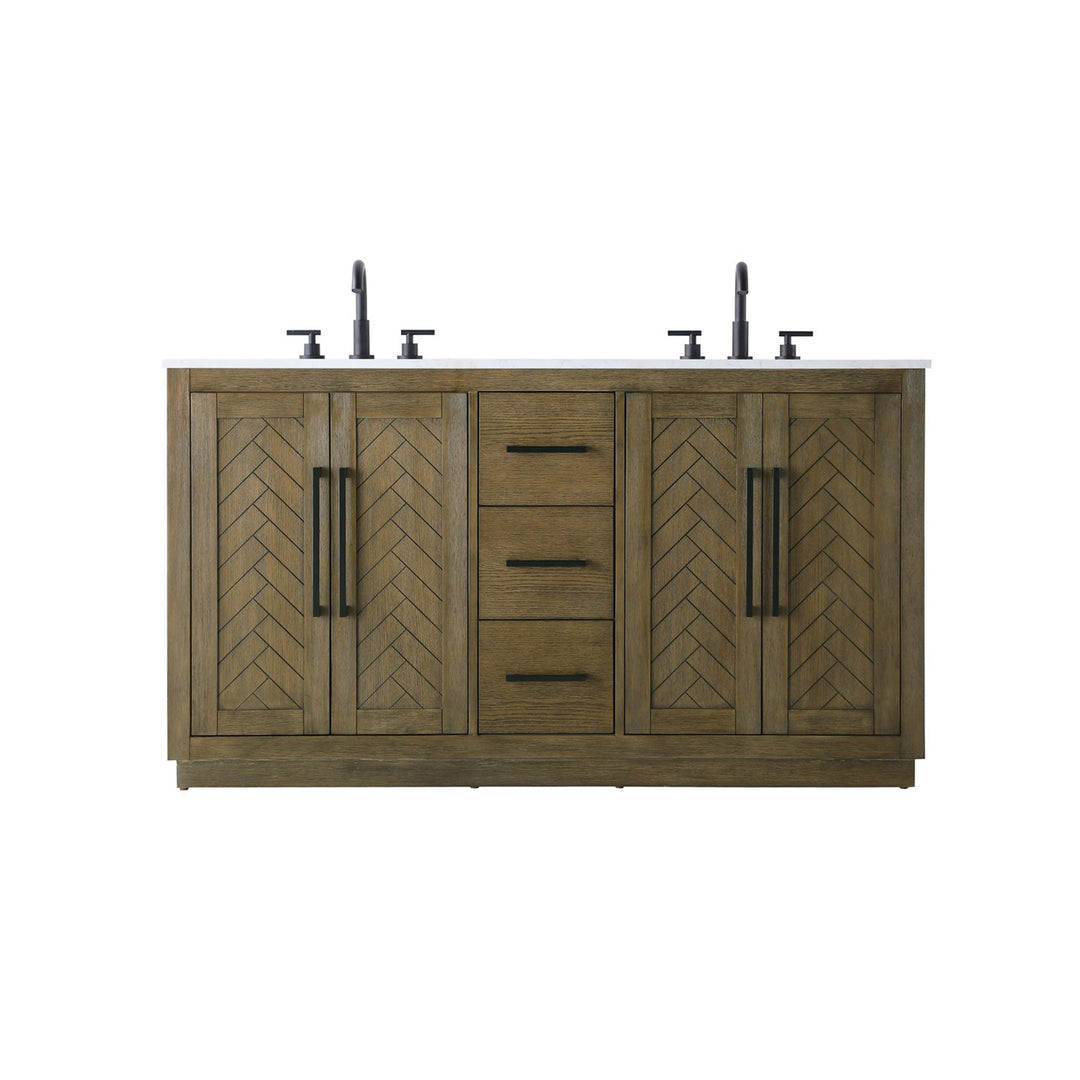 60 Inch Double Bathroom Vanity In Hazel Oak - View 3 - Joshua Marshal