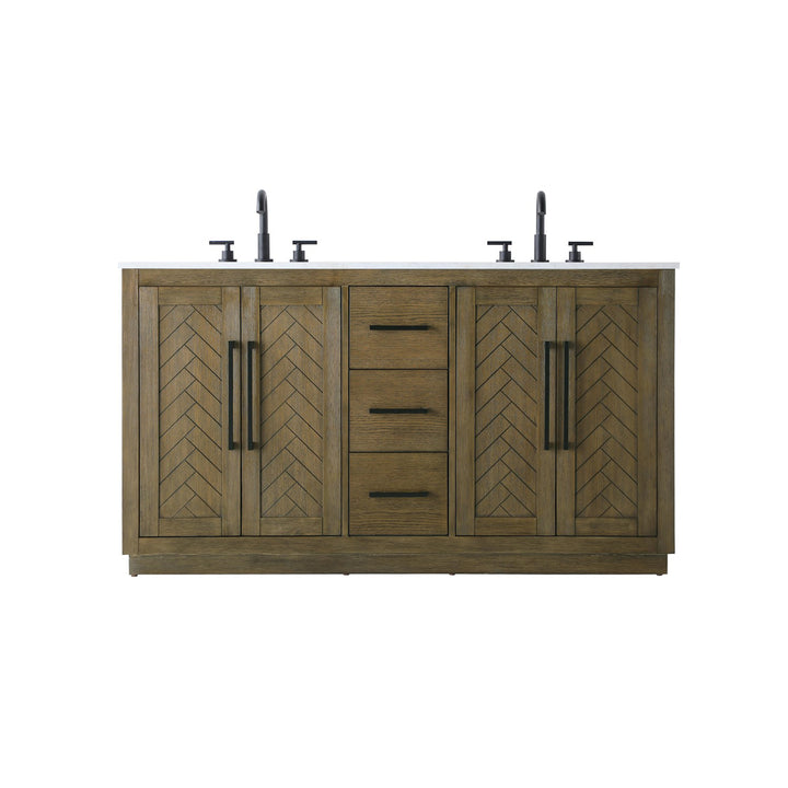 60 Inch Double Bathroom Vanity In Hazel Oak - View 3 - Joshua Marshal