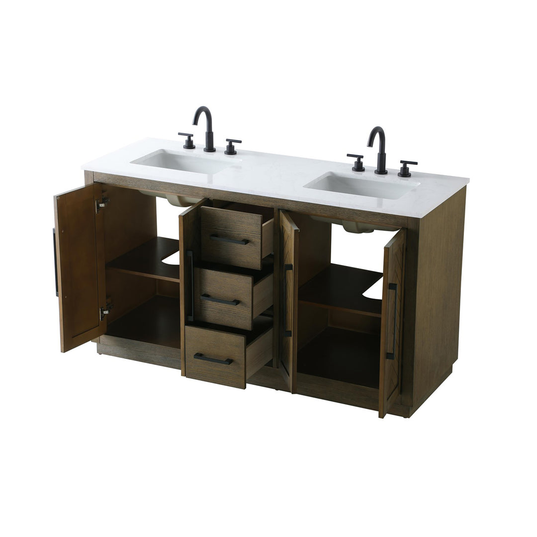 60 Inch Double Bathroom Vanity In Hazel Oak - View 4 - Joshua Marshal