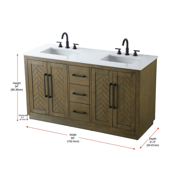 60 Inch Double Bathroom Vanity In Hazel Oak - View 6 - Joshua Marshal