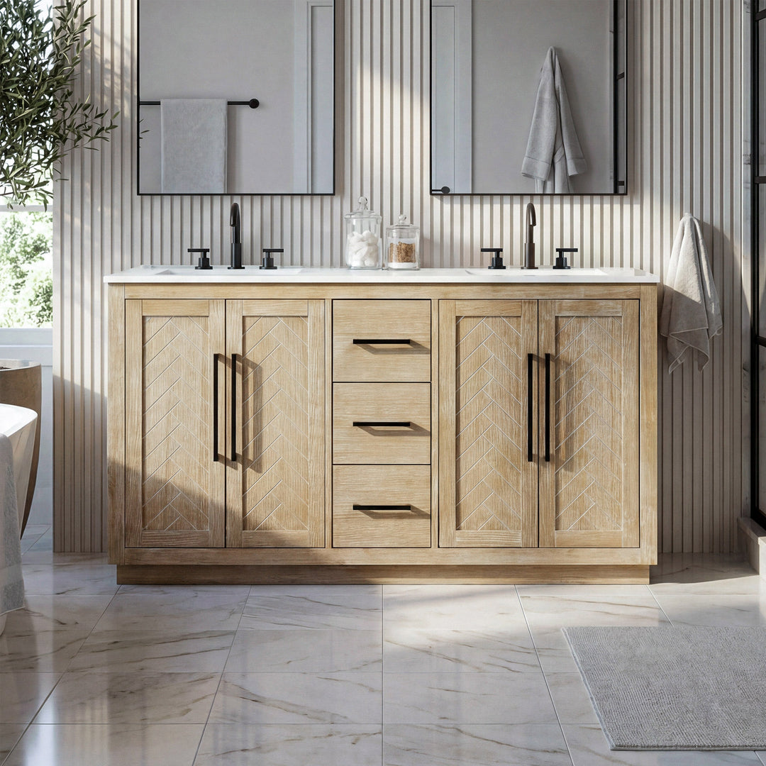 60 Inch Double Bathroom Vanity In Linen Oak Linen Oak Finish - KITCHEN & BATH by Joshua Marshal