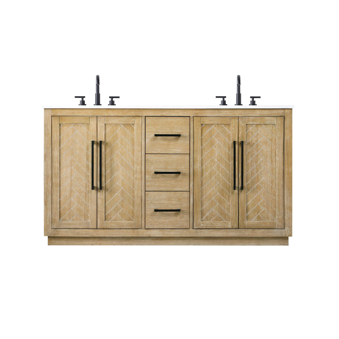 60 Inch Double Bathroom Vanity In Linen Oak - View 3 - Joshua Marshal