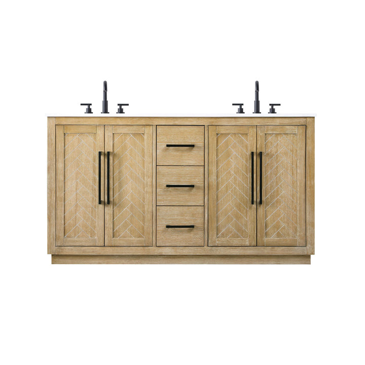 60 Inch Double Bathroom Vanity In Linen Oak - View 3 - Joshua Marshal