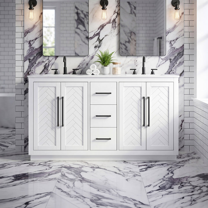 60 Inch Double Bathroom Vanity In White White Finish - KITCHEN & BATH by Joshua Marshal