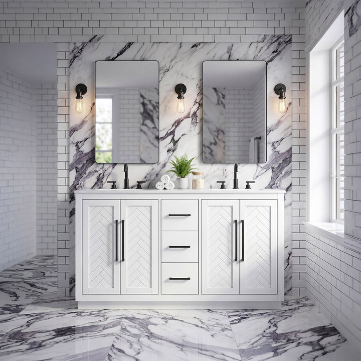 60 Inch Double Bathroom Vanity In White - View 2 - Joshua Marshal