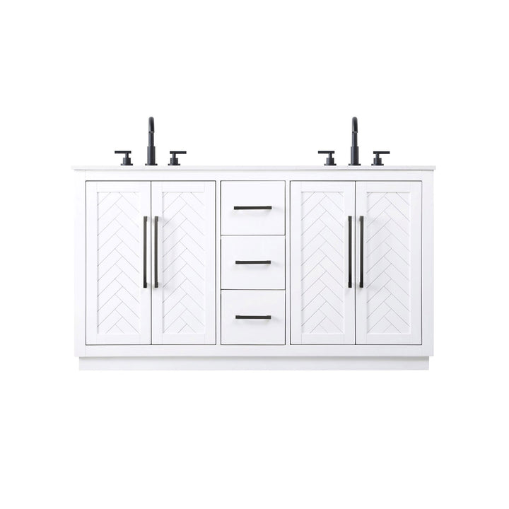 60 Inch Double Bathroom Vanity In White - View 3 - Joshua Marshal