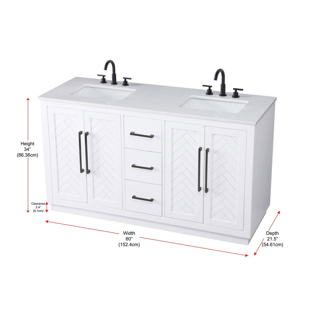 60 Inch Double Bathroom Vanity In White - View 4 - Joshua Marshal