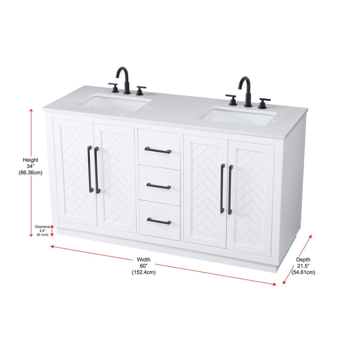 60 Inch Double Bathroom Vanity In White - View 4 - Joshua Marshal