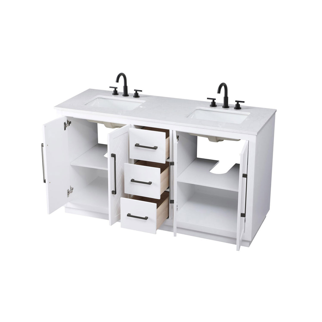 60 Inch Double Bathroom Vanity In White - View 5 - Joshua Marshal