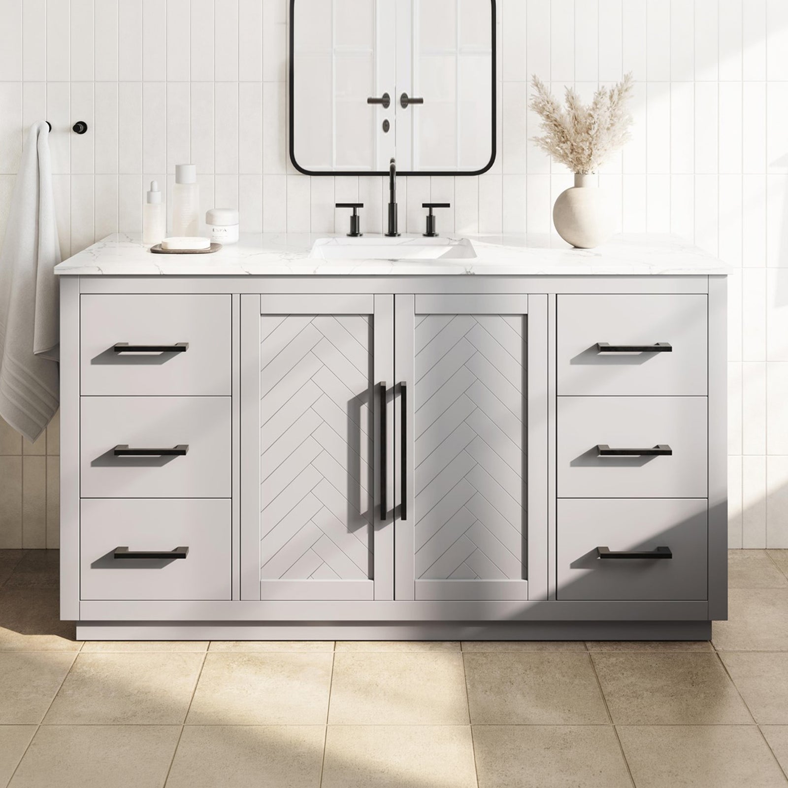 60 Inch Single Bathroom Vanity In Grey Grey Finish - KITCHEN & BATH by Joshua Marshal