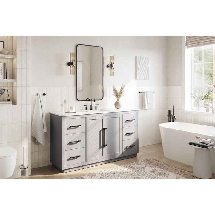 60 Inch Single Bathroom Vanity In Grey - View 2 - Joshua Marshal