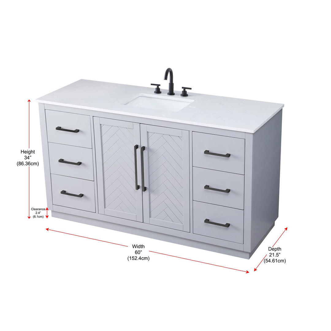 60 Inch Single Bathroom Vanity In Grey - View 6 - Joshua Marshal