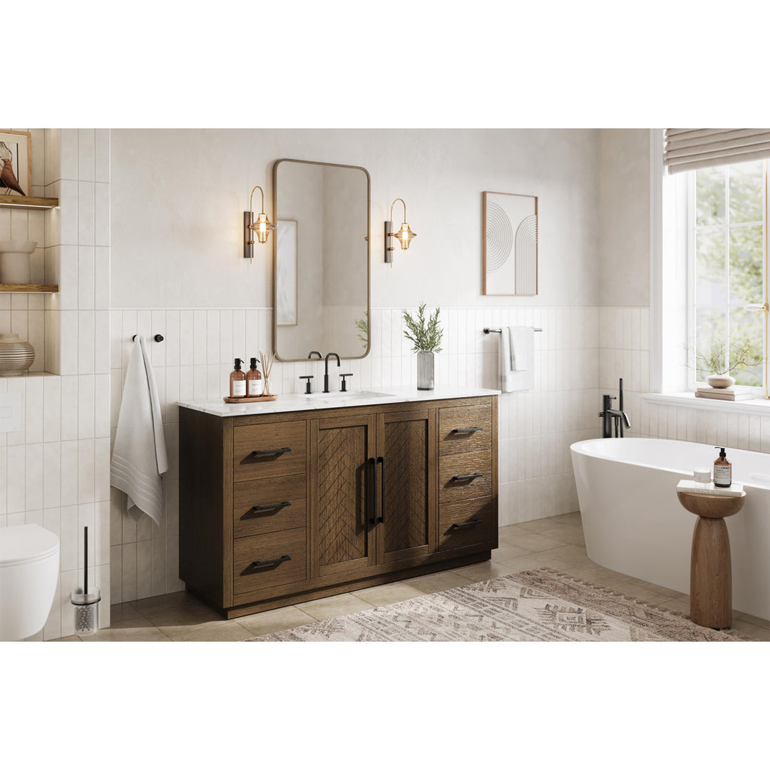 60 Inch Single Bathroom Vanity In Hazel Oak - View 2 - Joshua Marshal