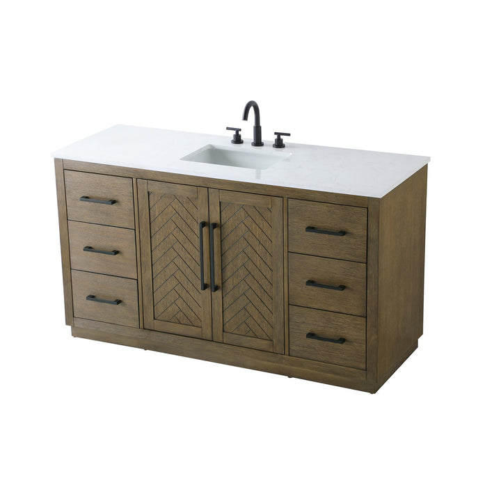 60 Inch Single Bathroom Vanity In Hazel Oak - View 4 - Joshua Marshal