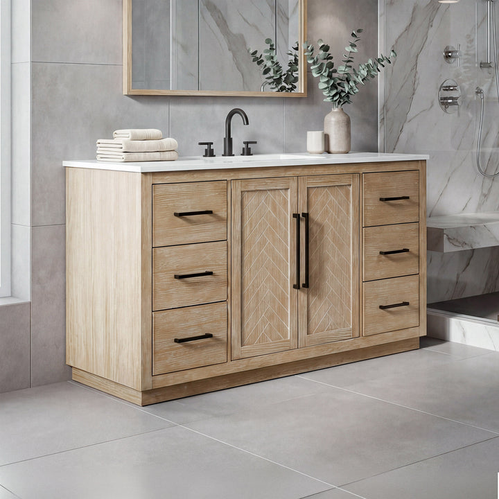 60 Inch Single Bathroom Vanity In Linen Oak Linen Oak Finish - KITCHEN & BATH by Joshua Marshal