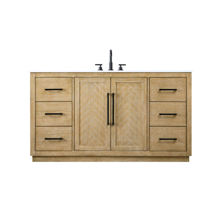 60 Inch Single Bathroom Vanity In Linen Oak - View 3 - Joshua Marshal