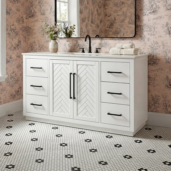 60 Inch Single Bathroom Vanity In White White Finish - KITCHEN & BATH by Joshua Marshal