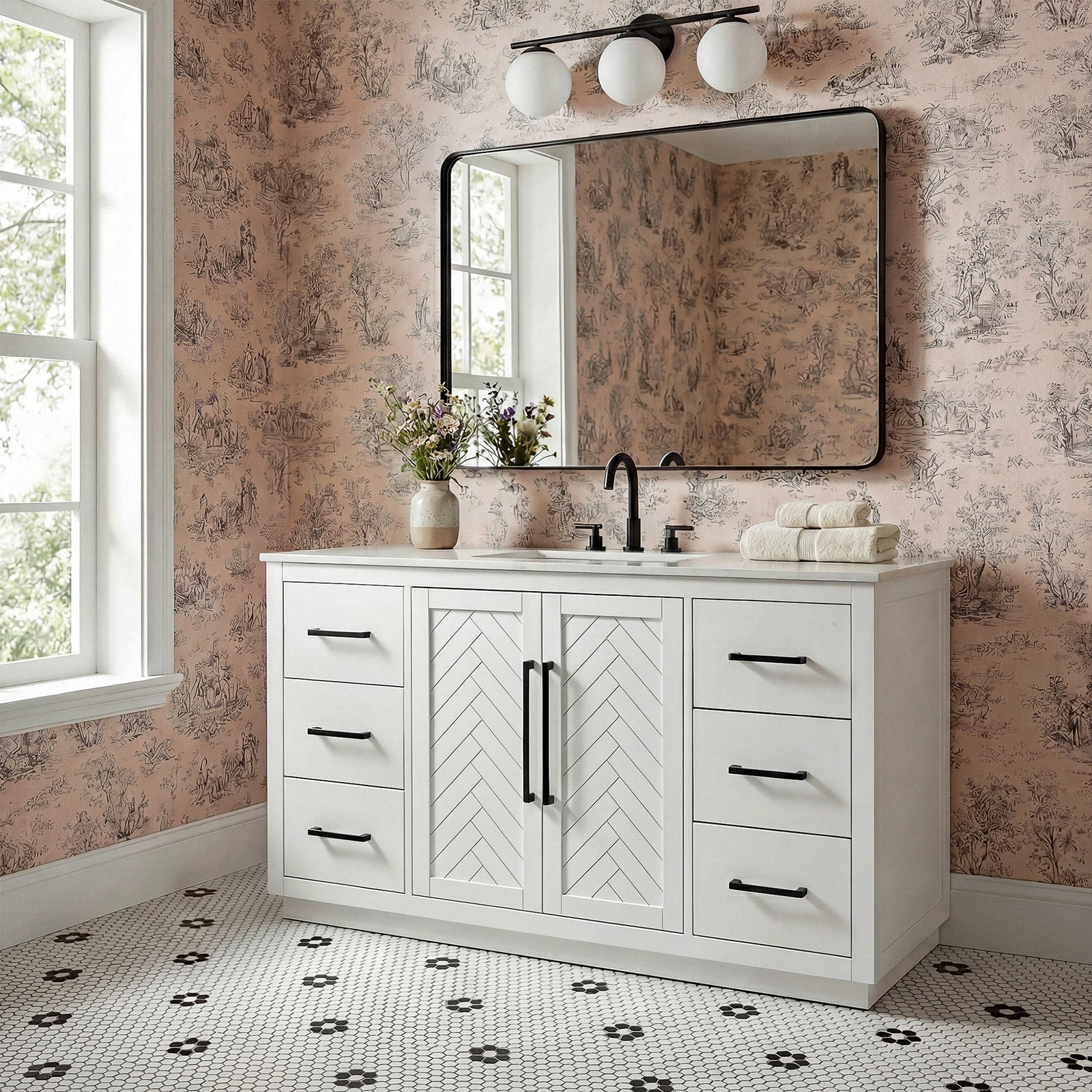 60 Inch Single Bathroom Vanity In White - View 2 - Joshua Marshal