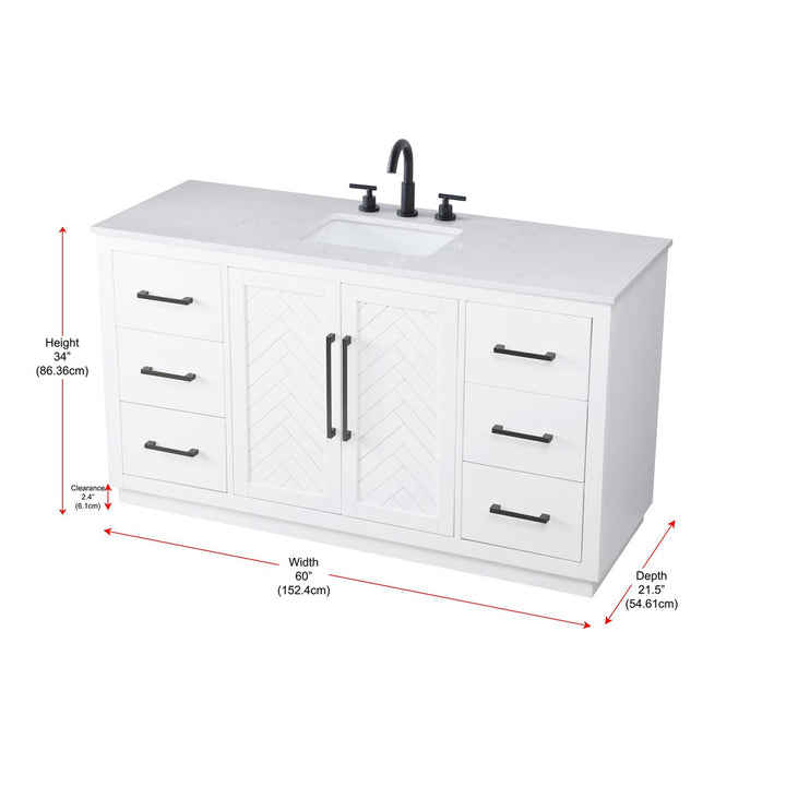 60 Inch Single Bathroom Vanity In White - View 4 - Joshua Marshal