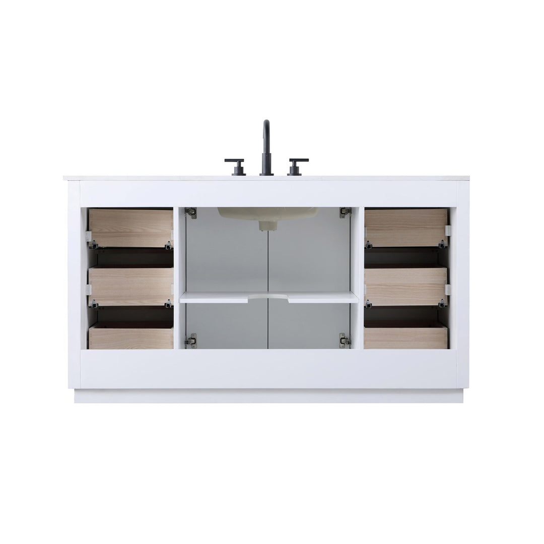 60 Inch Single Bathroom Vanity In White - View 5 - Joshua Marshal